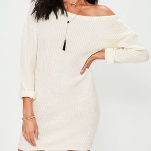 White Missguided Off The Shoulder Sweater Dress